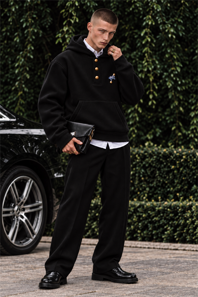 Erkek Premium Oversize Kapüşonlu İçi Şardonlu Düğmeli Sweatshirt