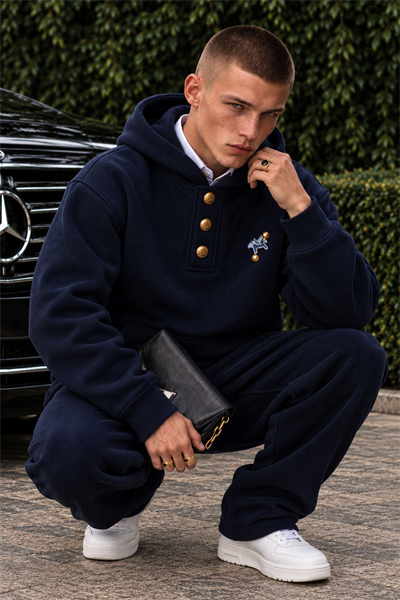 Erkek Premium Oversize Kapüşonlu İçi Şardonlu Düğmeli Sweatshirt