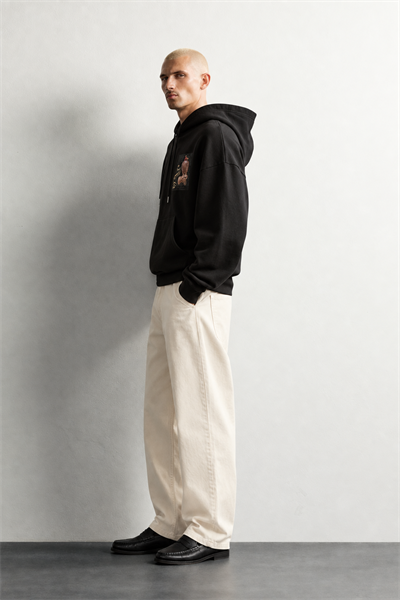 Erkek Şardonlu Şahin Figürlü Kapüşonlu Oversize Sweatshirt