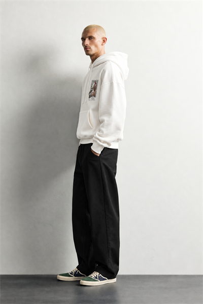 Erkek Şardonlu Şahin Figürlü Kapüşonlu Oversize Sweatshirt