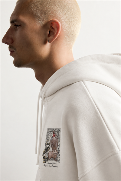 Erkek Şardonlu Şahin Figürlü Kapüşonlu Oversize Sweatshirt