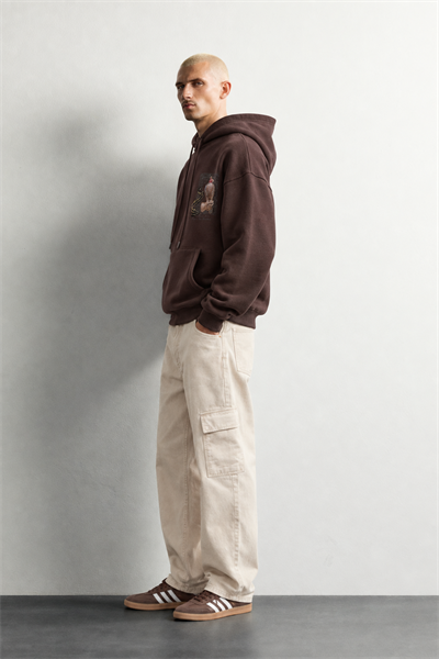 Erkek Şardonlu Şahin Figürlü Kapüşonlu Oversize Sweatshirt