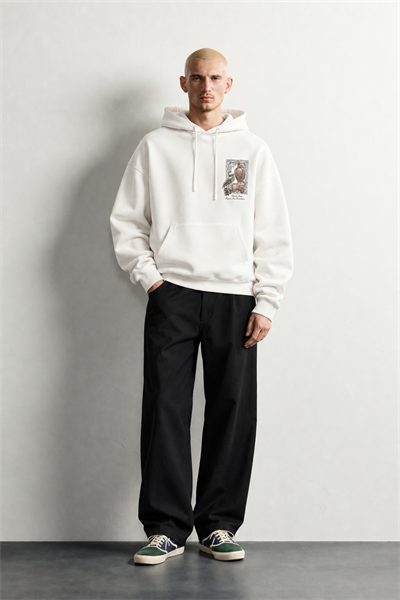 Erkek Şardonlu Şahin Figürlü Kapüşonlu Oversize Sweatshirt