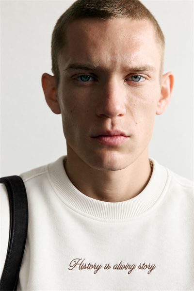 Erkek Sırt Çerçeve Baskılı Şardonlu Bisiklet Yaka Oversize Sweatshirt