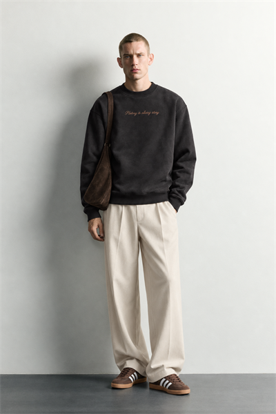Erkek Sırt Çerçeve Baskılı Şardonlu Bisiklet Yaka Oversize Sweatshirt