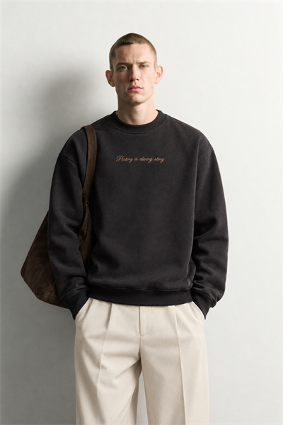 Erkek Sırt Çerçeve Baskılı Şardonlu Bisiklet Yaka Oversize Sweatshirt