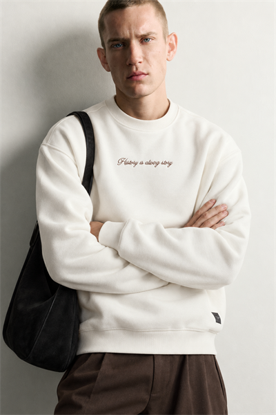 Erkek Sırt Çerçeve Baskılı Şardonlu Bisiklet Yaka Oversize Sweatshirt