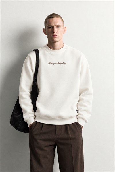Erkek Sırt Çerçeve Baskılı Şardonlu Bisiklet Yaka Oversize Sweatshirt
