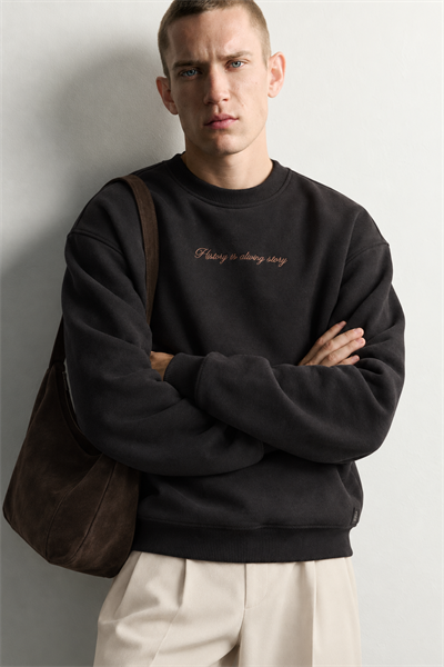 Erkek Sırt Çerçeve Baskılı Şardonlu Bisiklet Yaka Oversize Sweatshirt