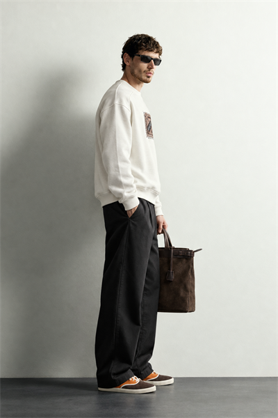 Erkek Sırt ve Göğüs Etnik Desen Patch Baskılı Bisiklet Yaka Oversize Sweatshirt