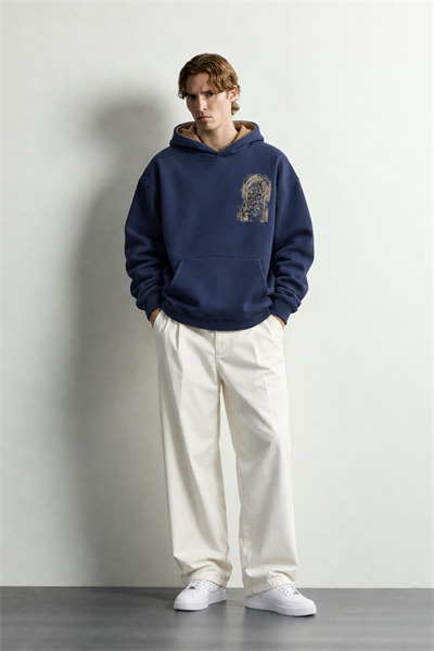 Erkek Van Gogh Patch Baskılı Şardonlu Kapüşonlu Oversize Sweatshirt