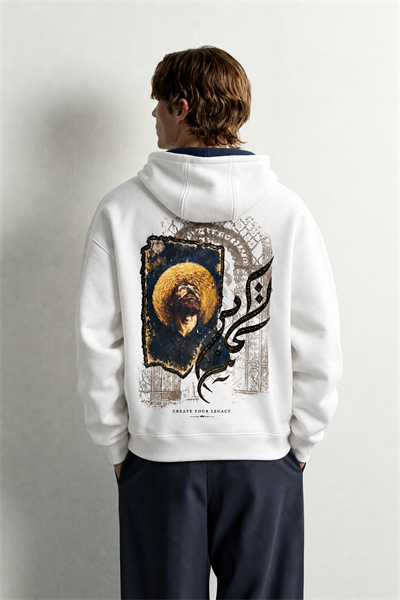 Erkek Van Gogh Patch Baskılı Şardonlu Kapüşonlu Oversize Sweatshirt