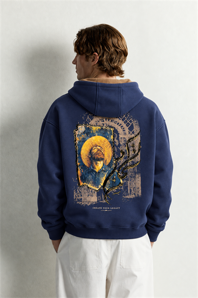 Erkek Van Gogh Patch Baskılı Şardonlu Kapüşonlu Oversize Sweatshirt