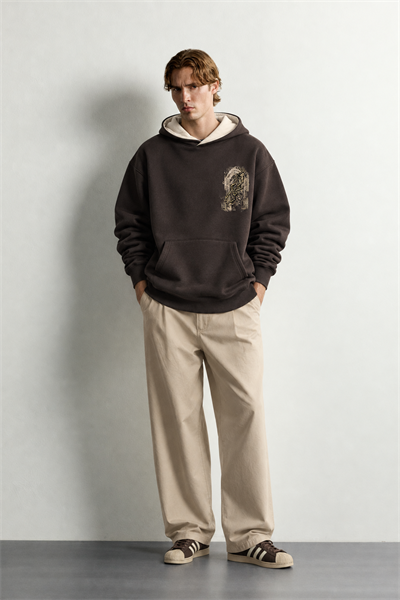 Erkek Van Gogh Patch Baskılı Şardonlu Kapüşonlu Oversize Sweatshirt