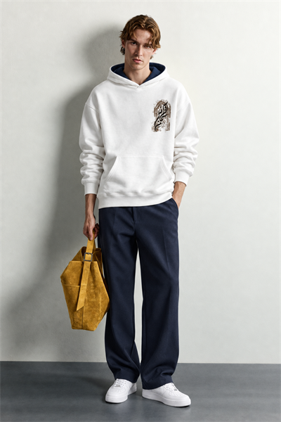 Erkek Van Gogh Patch Baskılı Şardonlu Kapüşonlu Oversize Sweatshirt
