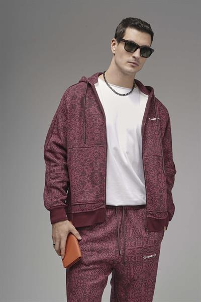 Etnik Desen Detaylı Reglan Kol Kapüşonlu Alt Üst Takım