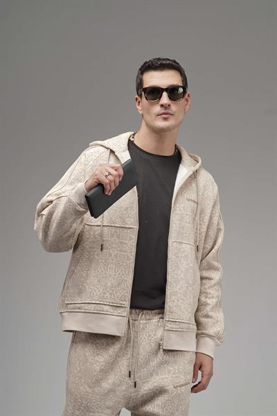 Etnik Desen Detaylı Reglan Kol Kapüşonlu Alt Üst Takım