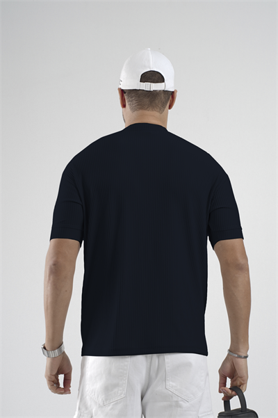 Fitilli Esnek Bisiklet Yaka Erkek Yarım Oversize Kalıp Tişört