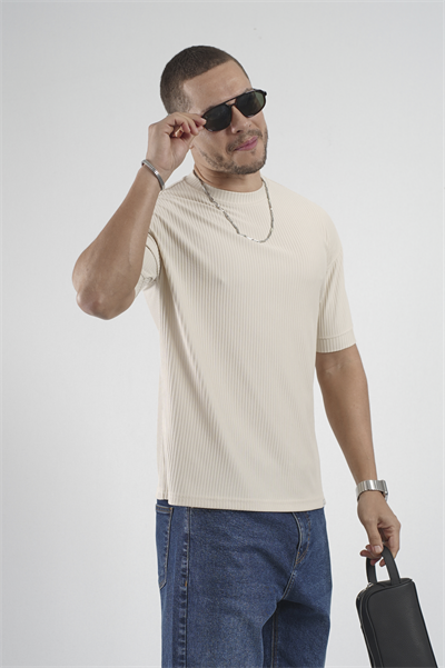 Fitilli Esnek Bisiklet Yaka Erkek Yarım Oversize Kalıp Tişört