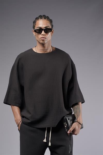 Geniş Yaka Oversize Kalıp Müslin Alt Üst Takım