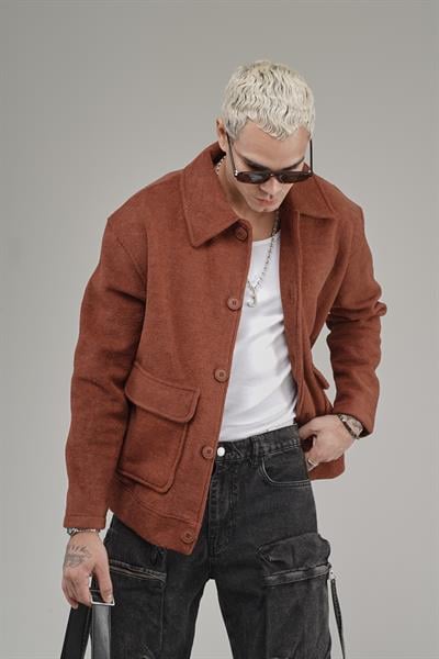 Gömlek Yaka Düğmeli Oversize Kalıp Erkek Polar