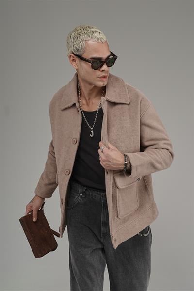 Gömlek Yaka Düğmeli Oversize Kalıp Erkek Polar