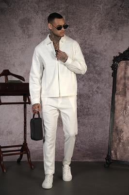 Gömlek Yaka Fermuarlı Keten Alt Üst Takım