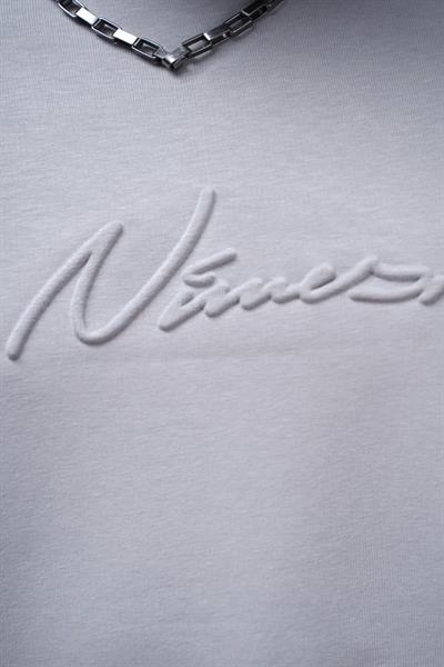 Kabartma Baskılı Garni Detaylı Reglan Kol Oversize Kalıp Unisex Tişört