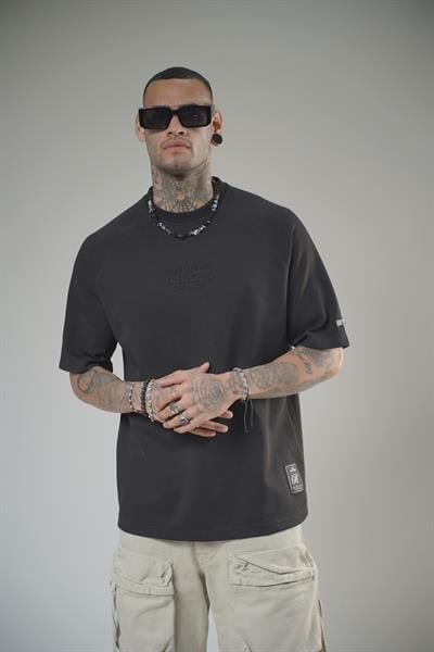 Kabartma Baskılı Reglan Kol Unisex Oversize Kalıp Tişört