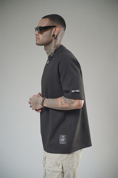 Kabartma Baskılı Reglan Kol Unisex Oversize Kalıp Tişört