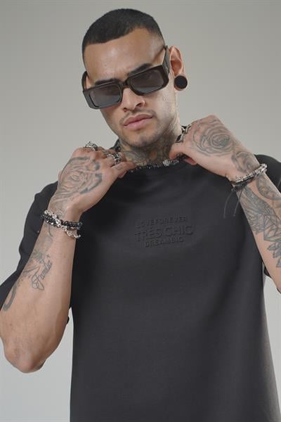 Kabartma Baskılı Reglan Kol Unisex Oversize Kalıp Tişört