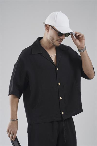 Kanguru Cepli Oversize Kalıp Erkek Gömlek Şort Alt Üst Takım