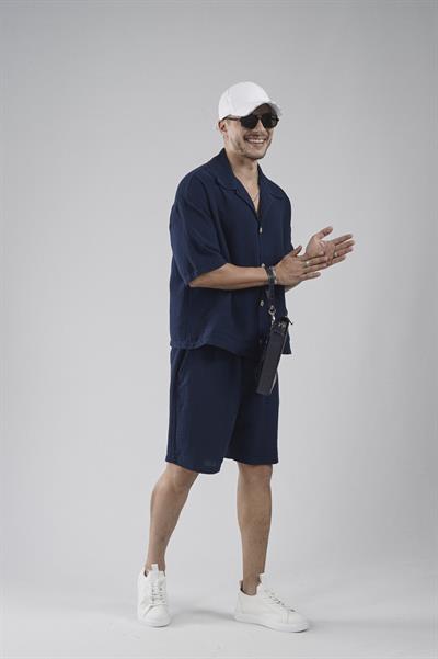 Kanguru Cepli Oversize Kalıp Erkek Gömlek Şort Alt Üst Takım