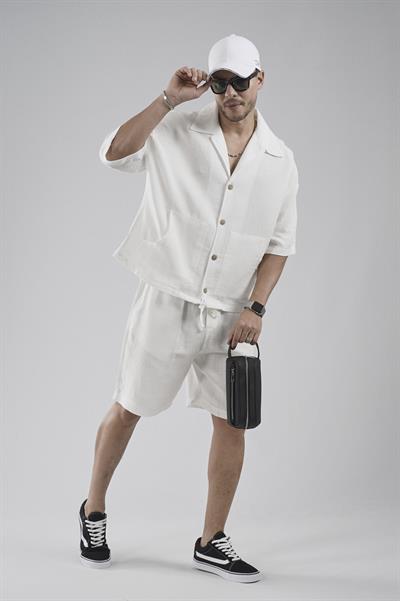 Kanguru Cepli Oversize Kalıp Erkek Gömlek Şort Alt Üst Takım