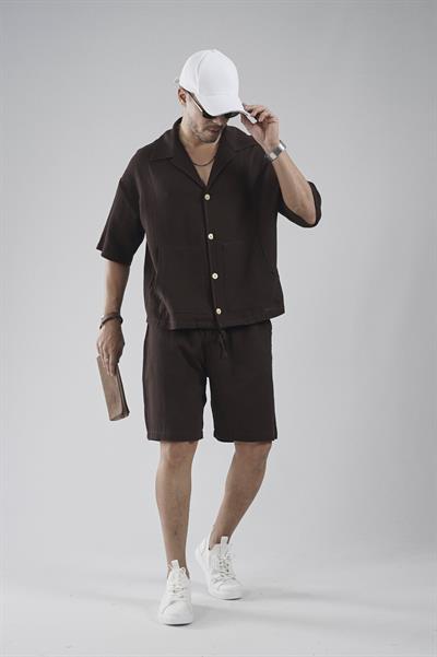 Kanguru Cepli Oversize Kalıp Erkek Gömlek Şort Alt Üst Takım