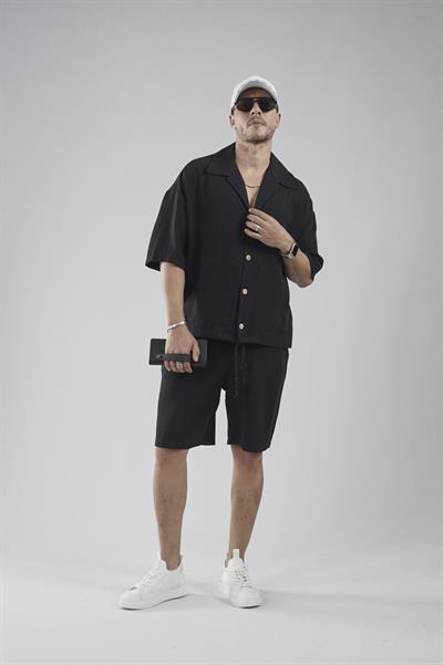 Kanguru Cepli Oversize Kalıp Erkek Gömlek Şort Alt Üst Takım