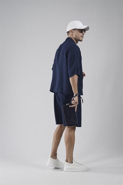 Kanguru Cepli Oversize Kalıp Erkek Gömlek Şort Alt Üst Takım