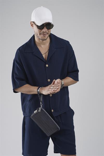 Kanguru Cepli Oversize Kalıp Erkek Gömlek Şort Alt Üst Takım