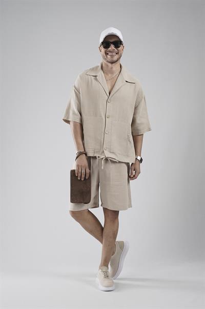 Kanguru Cepli Oversize Kalıp Erkek Gömlek Şort Alt Üst Takım