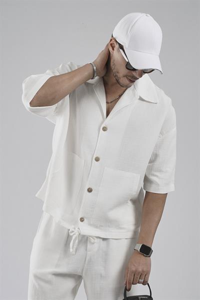 Kanguru Cepli Oversize Kalıp Erkek Gömlek Şort Alt Üst Takım