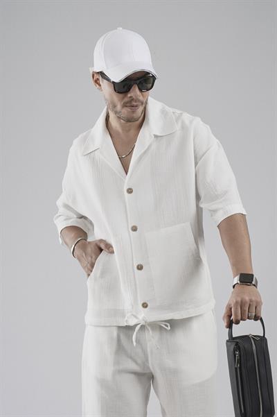 Kanguru Cepli Oversize Kalıp Erkek Gömlek Şort Alt Üst Takım