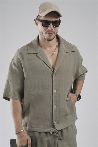 Kanguru Cepli Oversize Kalıp Erkek Gömlek Şort Alt Üst Takım