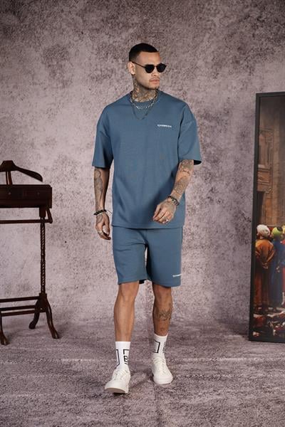 King Brich Baskılı Oversize Kalıp Unisex Şort Takım