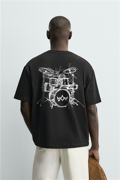 Kingbrich Bateri Baskılı Oversize Kalıp Erkek Tişört