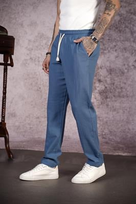 Kingbrich Beli Lastikli Kordonlu Regular Kalıp Düz Keten Erkek Pantolon
