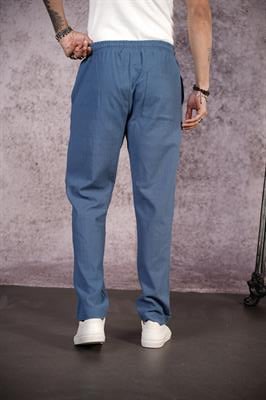 Kingbrich Beli Lastikli Kordonlu Regular Kalıp Düz Keten Erkek Pantolon