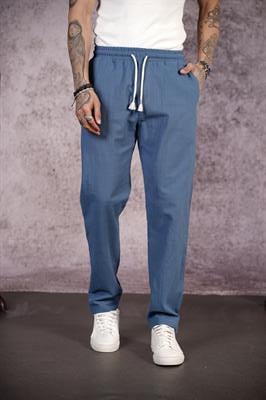 Kingbrich Beli Lastikli Kordonlu Regular Kalıp Düz Keten Erkek Pantolon