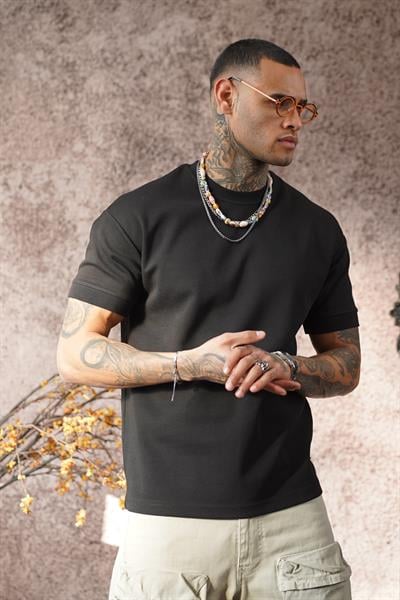 Kingbrich Bisiklet Yaka Pamuklu Yarım Oversize Kesim Erkek Tişört