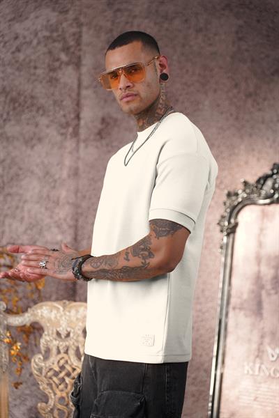 Kingbrich Bisiklet Yaka Pamuklu Yarım Oversize Kesim Erkek Tişört