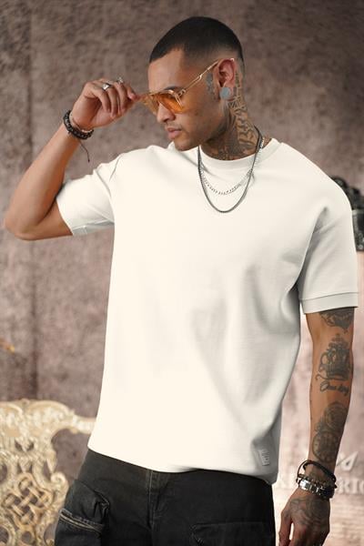 Kingbrich Bisiklet Yaka Pamuklu Yarım Oversize Kesim Erkek Tişört